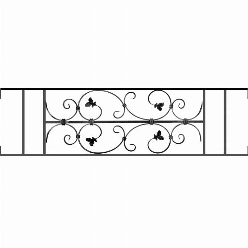 Appui de fenêtre type AF005 à visser dans votre tableau de fenêtre. Longueur finie de 1200mm et Hauteur finie de 310mm. Convient pour les tableaux de fenêtre de 1200mm. Main courante laminée de 1200mm de long en fer forgé sur le dessus. Motif au centre de 760mm de long par 290mm de haut. Le reste de la structure est en acier carré plein de 12mm de section.