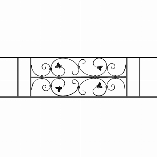 Appui de fenêtre type AF005 à sceller dans votre tableau de fenêtre. Longueur finie de 1260mm et Hauteur finie de 310mm. Convient pour les tableaux de fenêtre de 1160mm. 50mm de scellement sont prévue de chaque côté. Main courante laminée de 1160mm de long en fer forgé sur le dessus. Motif au centre de 760mm de long par 290mm de haut. Le reste de la structure est en acier carré plein de 12mm de section.