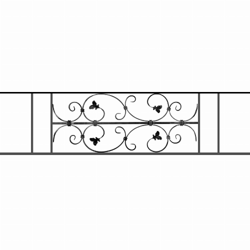 Appui de fenêtre type AF005 à sceller dans votre tableau de fenêtre. Longueur finie de 1310mm et Hauteur finie de 330mm. Convient pour les tableaux de fenêtre de 1210mm. 50mm de scellement sont prévue de chaque côté. Main courante laminée de 1210mm de long en fer forgé sur le dessus. Motif au centre de 760mm de long par 310mm de haut. Le reste de la structure est en acier carré plein de 12mm de section.