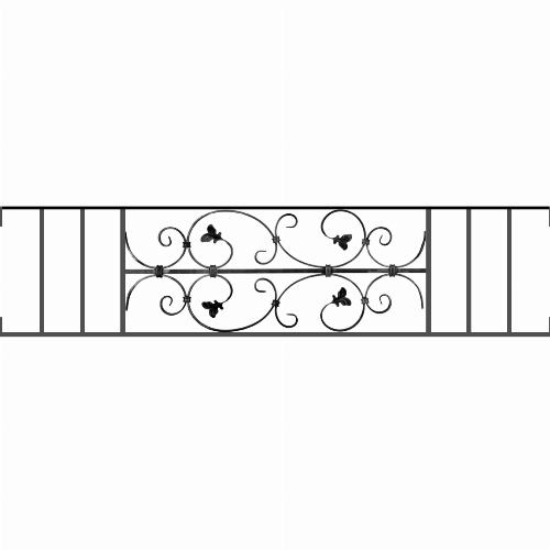 Appui de fenêtre type AF005 à visser dans votre tableau de fenêtre. Longueur finie de 1390mm et Hauteur finie de 310mm. Convient pour les tableaux de fenêtre de 1390mm. Main courante laminée de 1390mm de long en fer forgé sur le dessus. Motif au centre de 760mm de long par 290mm de haut. Le reste de la structure est en acier carré plein de 12mm de section.