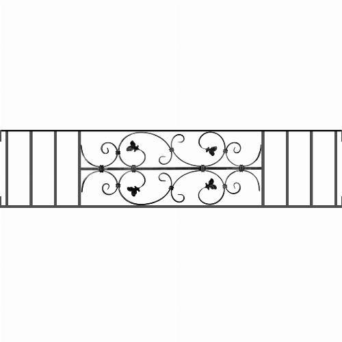 Appui de fenêtre type AF005 à visser dans votre tableau de fenêtre. Longueur finie de 1440mm et Hauteur finie de 310mm. Convient pour les tableaux de fenêtre de 1440mm. Main courante laminée de 1440mm de long en fer forgé sur le dessus. Motif au centre de 760mm de long par 290mm de haut. Le reste de la structure est en acier carré plein de 12mm de section.