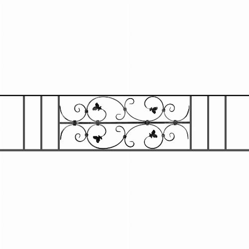 Appui de fenêtre type AF005 à sceller dans votre tableau de fenêtre. Longueur finie de 1460mm et Hauteur finie de 310mm. Convient pour les tableaux de fenêtre de 1360mm. 50mm de scellement sont prévue de chaque côté. Main courante laminée de 1360mm de long en fer forgé sur le dessus. Motif au centre de 760mm de long par 290mm de haut. Le reste de la structure est en acier carré plein de 12mm de section.