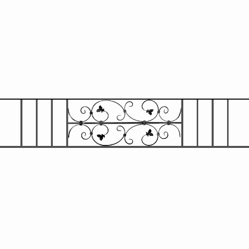 Appui de fenêtre type AF005 à sceller dans votre tableau de fenêtre. Longueur finie de 1670mm et Hauteur finie de 310mm. Convient pour les tableaux de fenêtre de 1570mm. 50mm de scellement sont prévue de chaque côté. Main courante laminée de 1570mm de long en fer forgé sur le dessus. Motif au centre de 760mm de long par 290mm de haut. Le reste de la structure est en acier carré plein de 12mm de section.