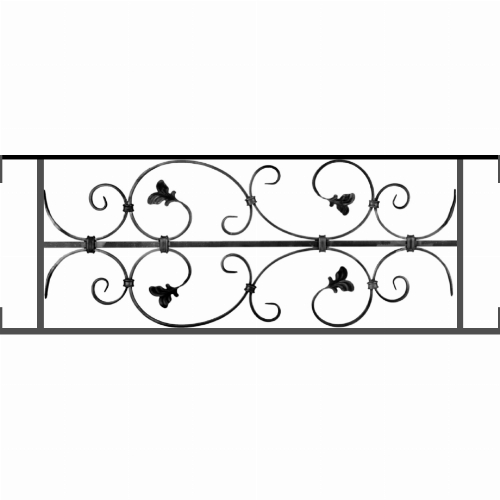 Appui de fenêtre type AF005 à visser dans votre tableau de fenêtre. Longueur finie de 920mm et Hauteur finie de 310mm. Convient pour les tableaux de fenêtre de 920mm. Main courante laminée de 920mm de long en fer forgé sur le dessus. Motif au centre de 760mm de long par 290mm de haut. Le reste de la structure est en acier carré plein de 12mm de section.