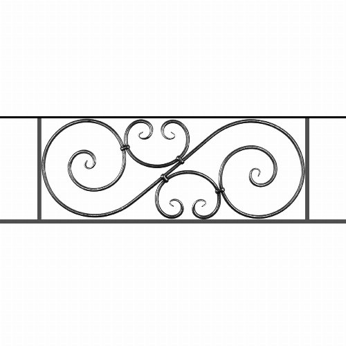 Appui de fenêtre type AF007 à sceller dans votre tableau de fenêtre. Longueur finie de 1180mm et Hauteur finie de 367mm. Convient pour les tableaux de fenêtre de 1080mm. 50mm de scellement sont prévue de chaque côté. Main courante laminée de 1080mm de long en fer forgé sur le dessus. Motif au centre de 900mm de long par 345mm de haut. Le reste de la structure est en acier carré plein de 14mm de section.