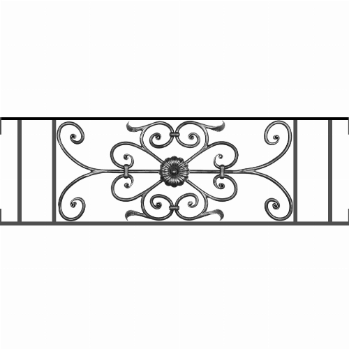 Appui de fenêtre type AF009 à visser dans votre tableau de fenêtre. Longueur finie de 1030mm et Hauteur finie de 320mm. Convient pour les tableaux de fenêtre de 1030mm. Main courante laminée de 1030mm de long en fer forgé sur le dessus. Motif au centre de 700mm de long par 300mm de haut. Le reste de la structure est en acier carré plein de 12mm de section.