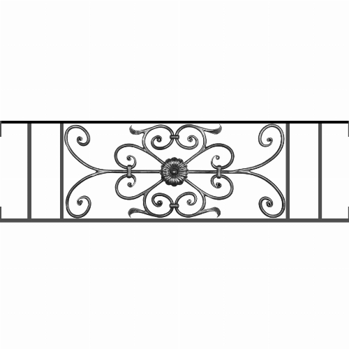 Appui de fenêtre type AF009 à visser dans votre tableau de fenêtre. Longueur finie de 1100mm et Hauteur finie de 320mm. Convient pour les tableaux de fenêtre de 1100mm. Main courante laminée de 1100mm de long en fer forgé sur le dessus. Motif au centre de 700mm de long par 300mm de haut. Le reste de la structure est en acier carré plein de 12mm de section.