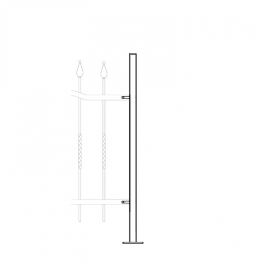Poteau pour clôture Elegance à visser sur platine H1000 mm  galvanisé . Ce poteau de départ en acier de 40x40mm, hauteur 1060mm, est à visser au sol ou sur un muret il est équipé d'une paltine acier 120x65mm épaisseur 6mm et ses deux trous oblongs.  Le poteau est munie de deux tiges soudées, lesquels seront enfilés dans la clôture et bloquées au moyen de deux boulons (fournis) en acier galvanisé.  Aautres poteaux à prévoir selon les besoins de l'ensemble des grilles de clôtures, des poteaux intermédiaires pour relier deux grilles ou des poteaux d'angle à 90° lorsqu'un angle est à prévoir.  